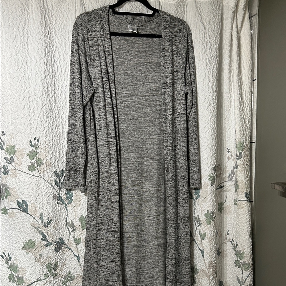 Hello mello Nwot Heather Gray Open front long duster Cardigan.  length is 42”